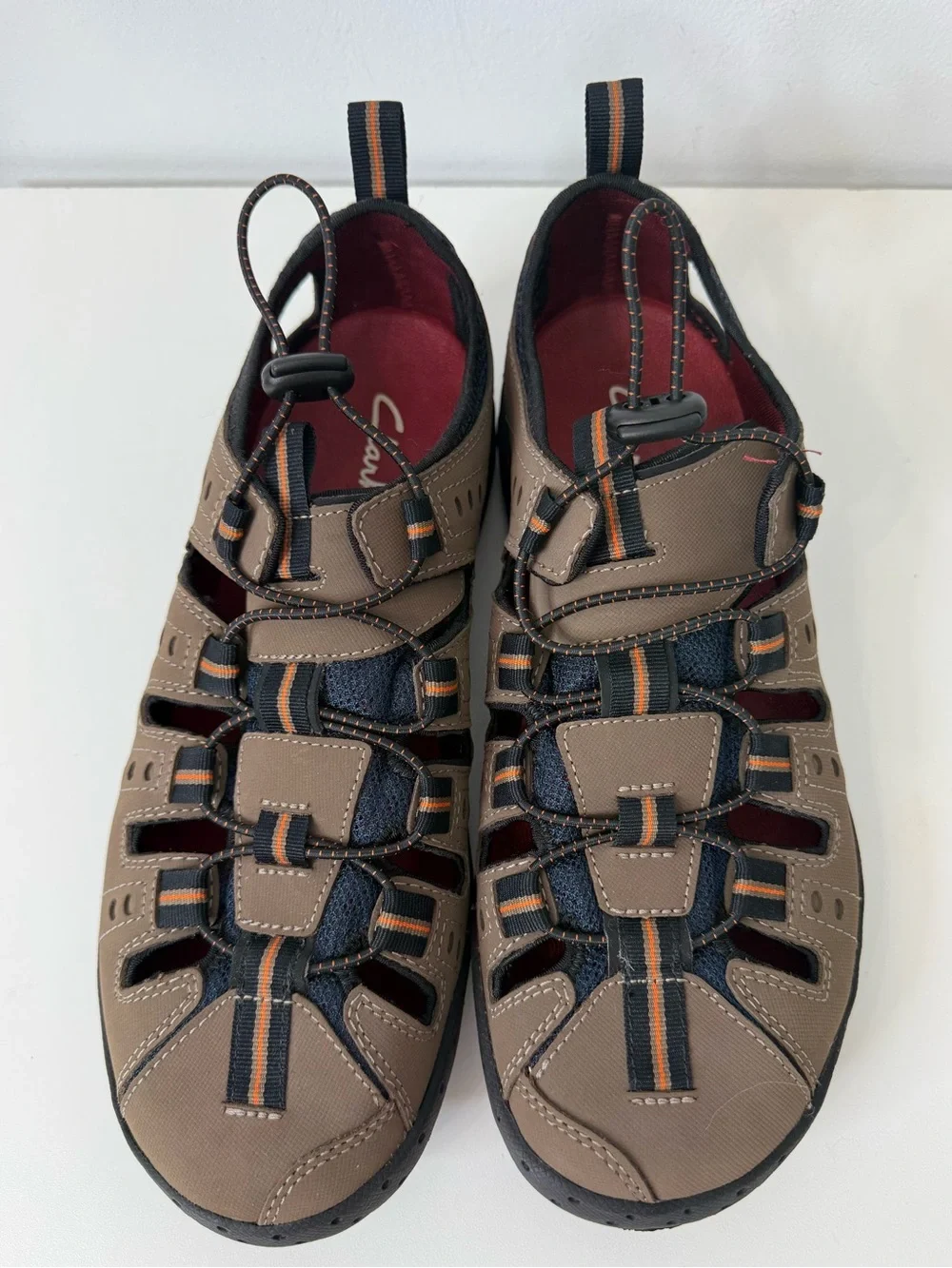Clarks Flintstone Closed Toe Leather Adjustable Bungee Sandal Men's Size 11 NEW